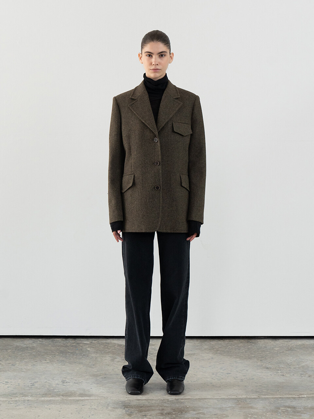 Overfit Khaki Herringbone Jacket