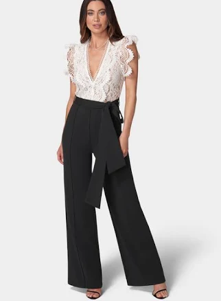 Bebe Women's Ruffle Lace Jumpsuit