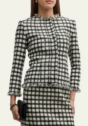 Oscar de La Renta Women's Lurex Check Print Tweed Stroller Jacket