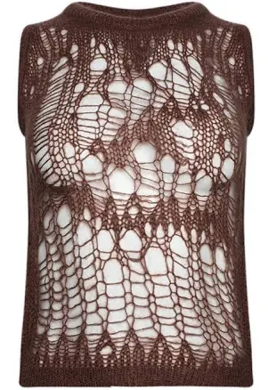 Rick Owens Spider Cut-Out Open Knit Tank Top - M