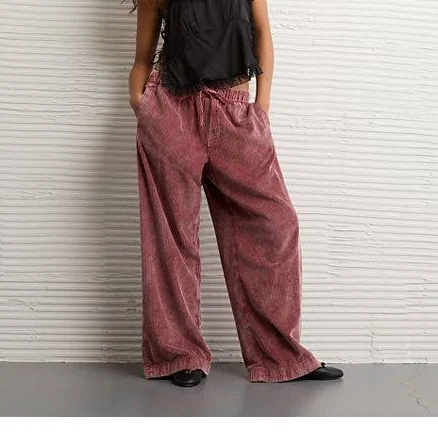 AE Women's Stretch Corduroy Low-Rise Baggy Wide-Leg Pants