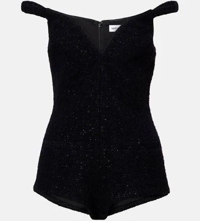 Self-Portrait, Off-shoulder romper, Women, Black, US 6, Jumpsuits, Wool