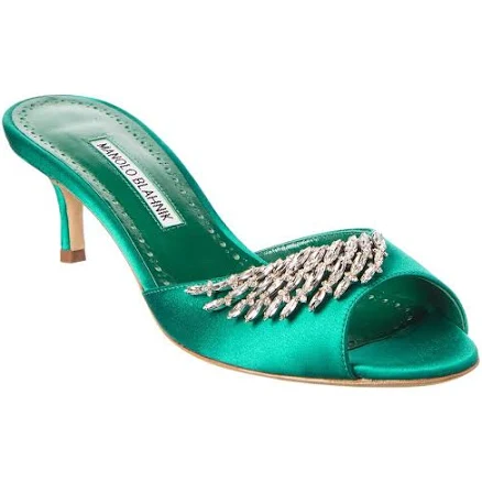 Manolo Blahnik Women's Lumada Jewel Embellished Satin Mules