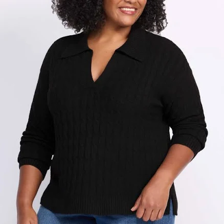 Pale Sky Sonia Johnny Collar Cabled Tunic Pullover Sweater