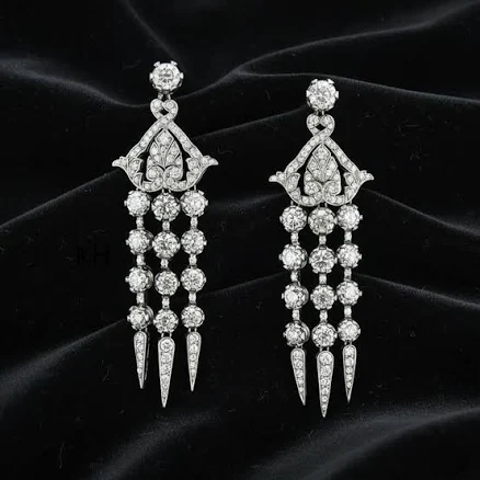 Art Deco Round Moissanite Diamond Chandelier Earring in 925 Silver