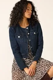 BLANKNYC Women's Collarless Trucker Denim Jacket