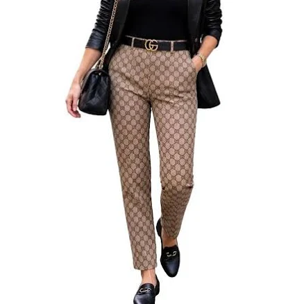 GUCCI GG Monogram Canvas Trousers Brown Straight Leg