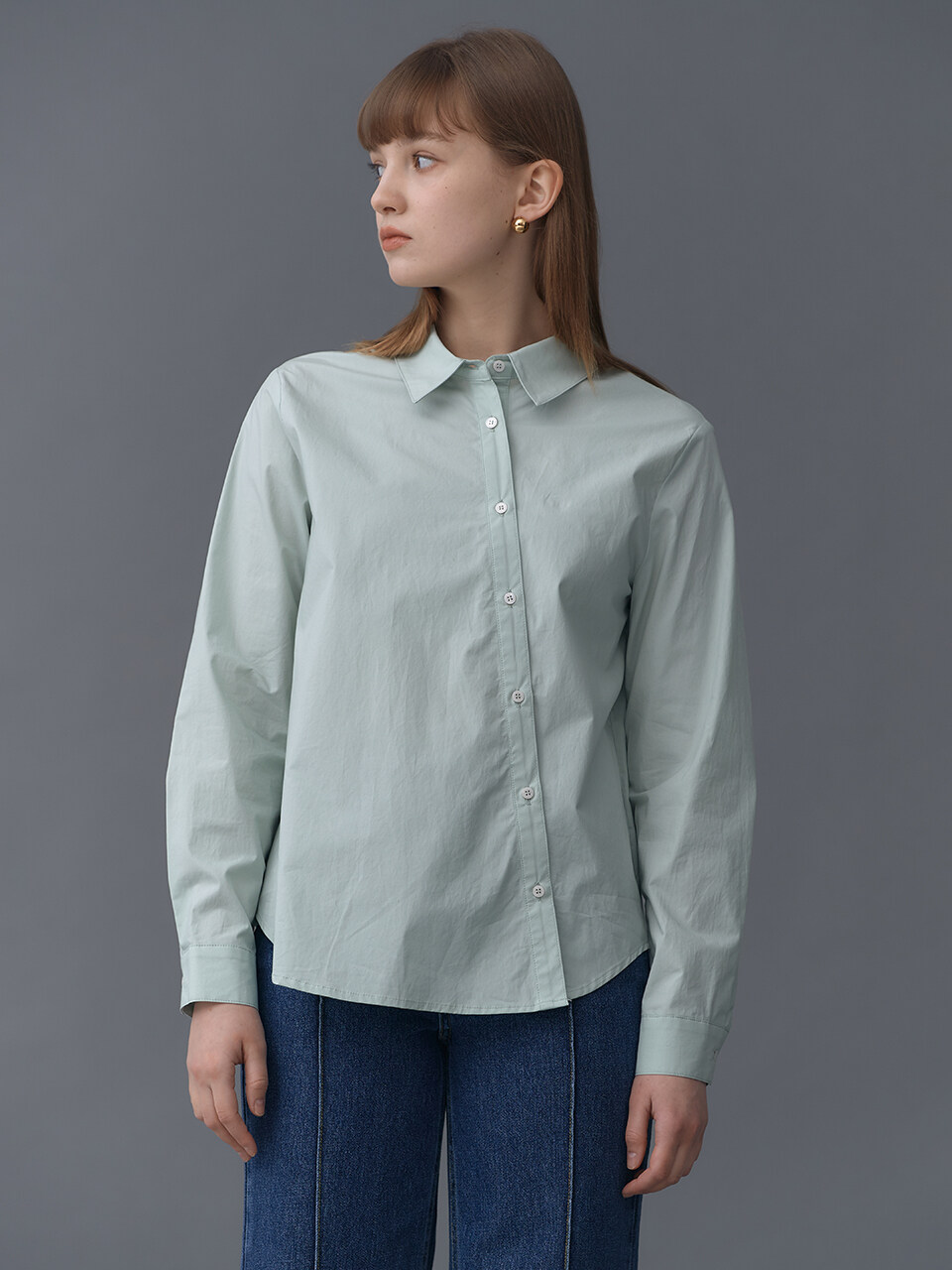 Oblique Button Shirt_Mint