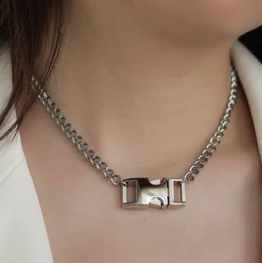 Chunky Silver Buckle Necklace
