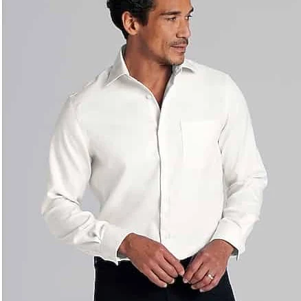 Pronto Uomo Modern Fit Queens Oxford Dress Shirt in Ivory Solid – Long Sleeve Men’s Button-Down, Size 15 1/2 34/35