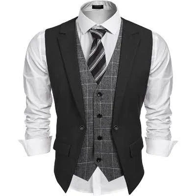 COOFANDY Men's Slim Fit Plaid Suit Vest