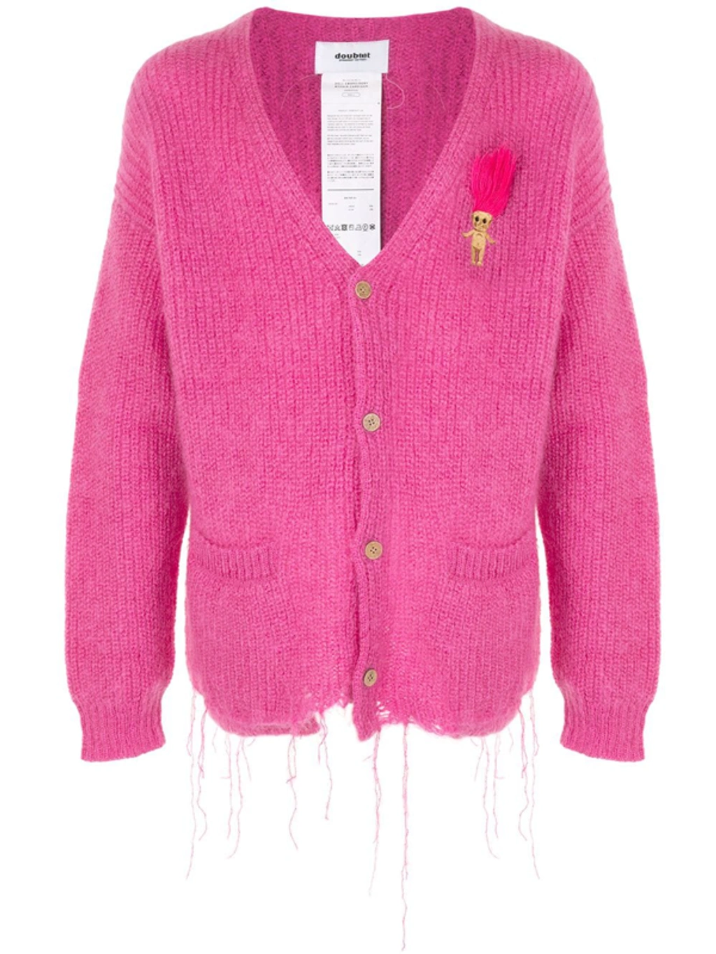 Oversized Patch Detail Cardigan In Pink