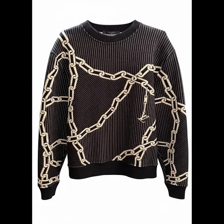 Louis Vuitton Quilted 3d Effect Chain Black White Crewneck Sweatshirt