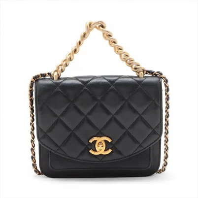 Women's Chanel Lambskin Flap Bag With Top Handle