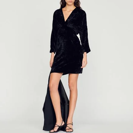 Sandro Women's V-Neck Crushed Velvet Mini Dress