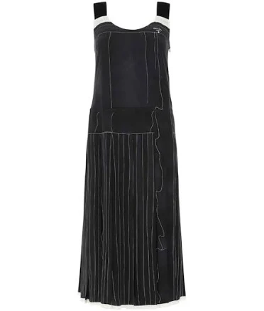 Prada Women's Contrast Stitch Pleated Midi Dress