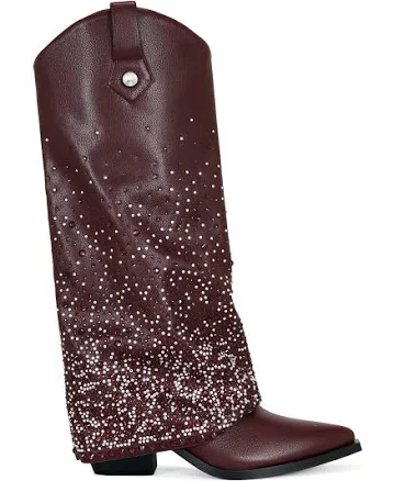 Azalea Wang Beth Rhinestone Foldover Western Boots
