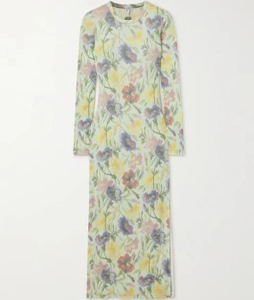 Loewe Women's Floral-Print Ribbed Silk Midi Dress