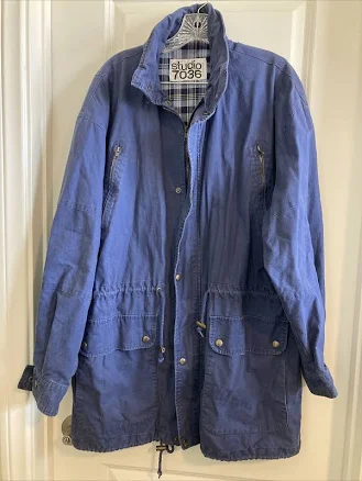Vtg 80s Studio 7036 Philippe Monet Jacket Large Blue Full Zip Hooded