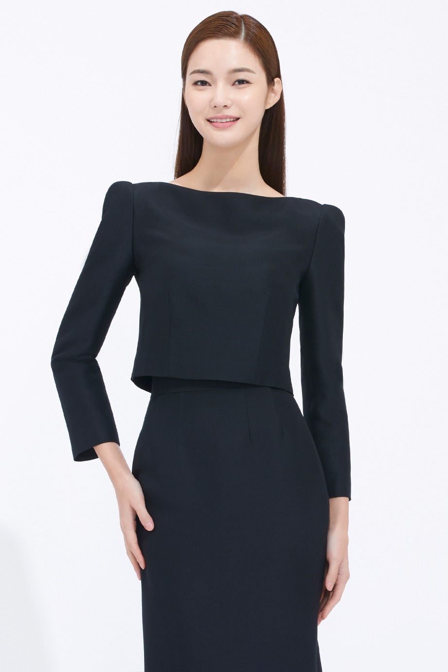 WOOL SILK BOAT NECKLINE CROP TOP
