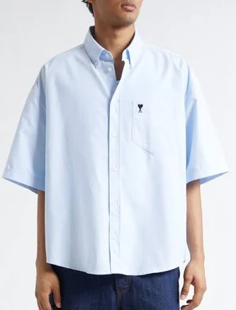 Ami Paris Men's Ami de Coeur Embroidered Cotton Poplin Shirt
