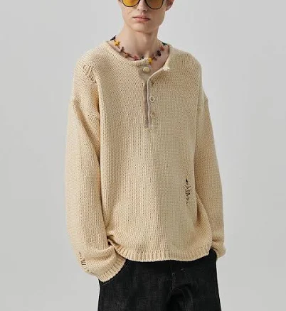 Beyondcloset Heavy Weight Cotton Henley Neck Knit