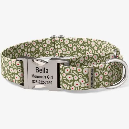 Personalized Custom Wavy Flowers Martingale Collar with Name | Custom Colors and Engraved Buckle | Handmade in USA by If It Barks