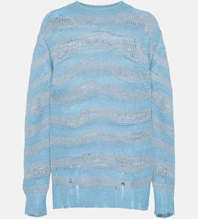 Acne Studios, Distressed striped sweater, Women, Blue, US 4, Knitwear, Wool