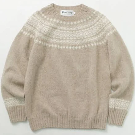 HARLEY OF SCOTLAND Men's Fair Isle Crew Neck Sweater