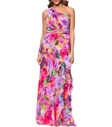 Xscape Women's Floral Chiffon A-Line Gown with Ruffle