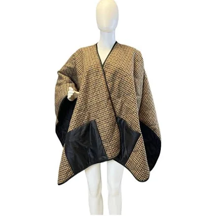 Max Mara Reversible Houndstooth Wool Cape Multicolour