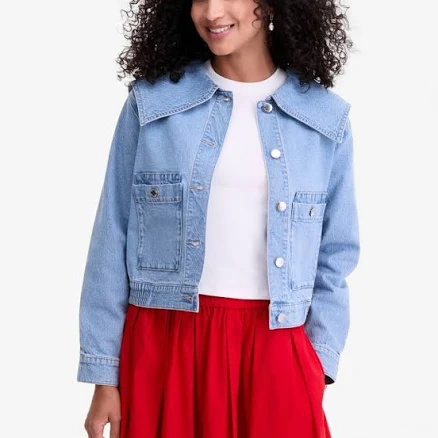 On 34th Women's Sailor-Collar Denim Jacket
