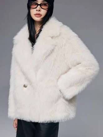 Faux Fox Fur Two Button Short Coat