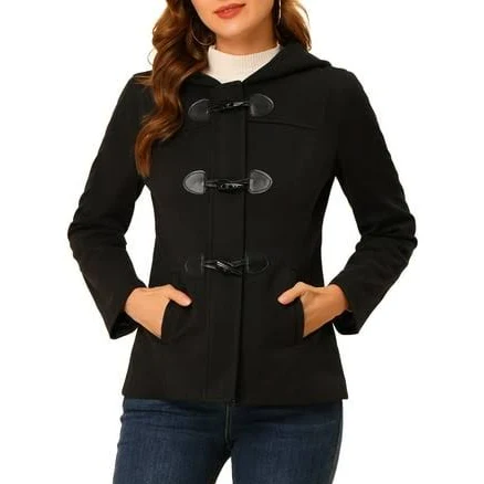 Inspire Chic Women's Cropped Toggle Duffle Coat