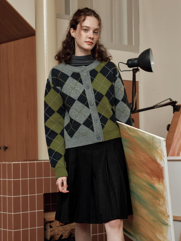 Argyle Wool Sweater Cardigan
