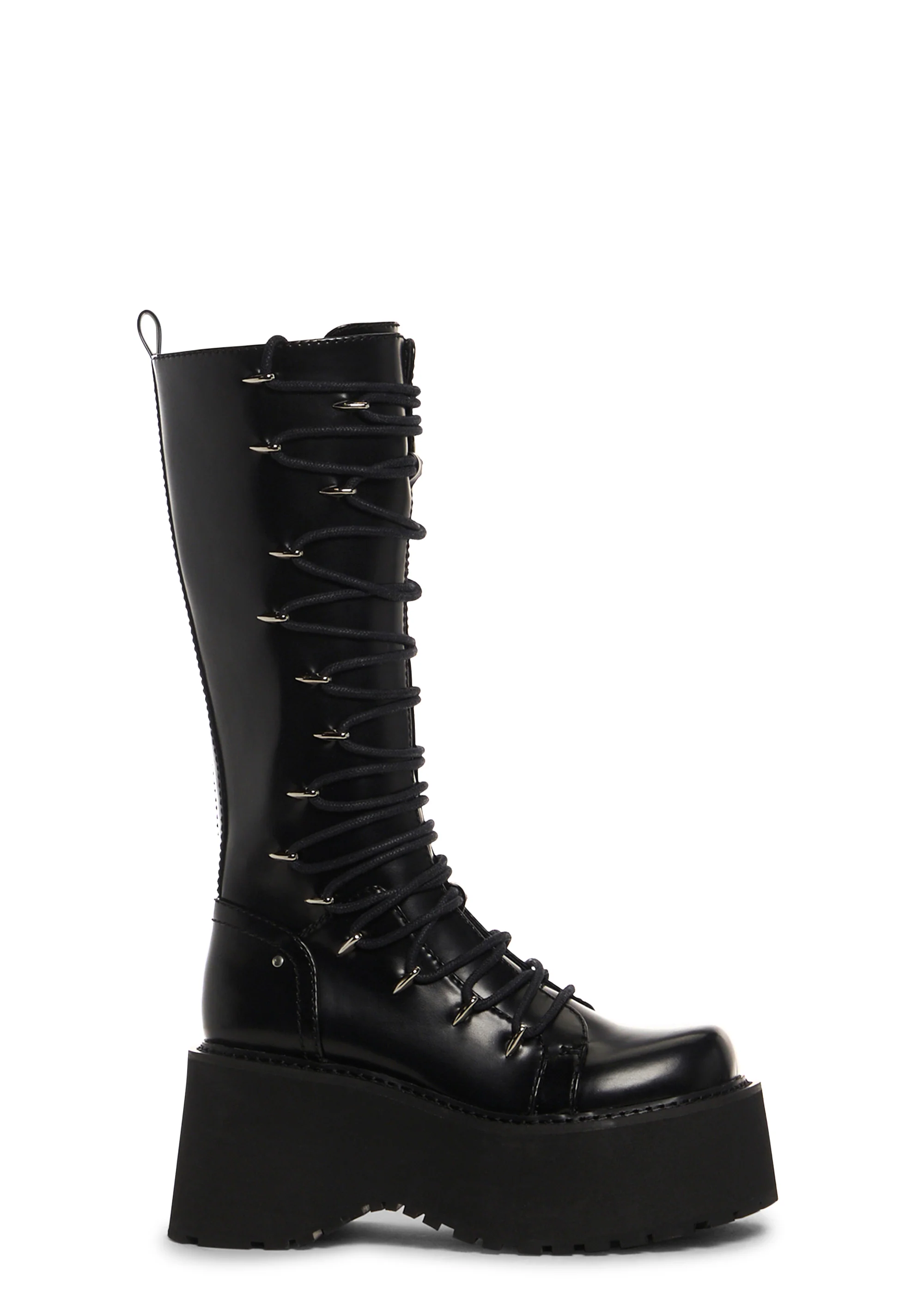 Current Mood Vegan Leather Lace Up Side Zip Knee High Boots Punk Back To School