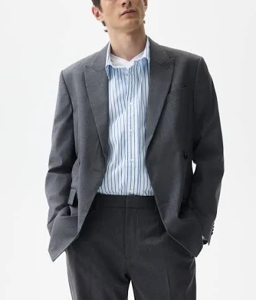 H&M Men's Relaxed-Fit Double-Breasted Jacket