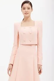 Wool Silk Square Neckline Crop Jacket