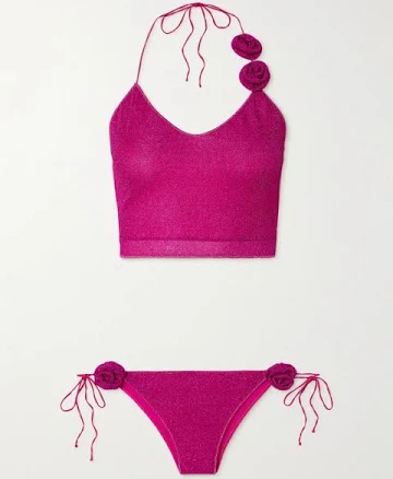 Oséree Lumière Rose Appliquéd Metallic Bikini