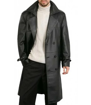 Angel Jackets Men's Belted Double Breasted Leather Trench Coat