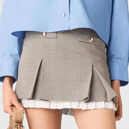 Maje Women's polyester Pleated skirt with poplin details for Spring/Summer, size Large, in color Brown checks /