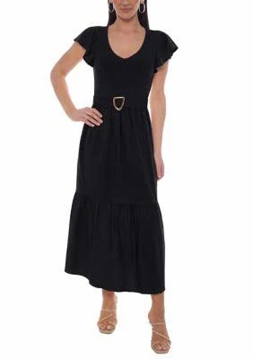 TASH + SOPHIE Women's S/S TIERED V NECK MAXI DRESS