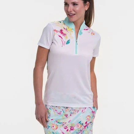 EP NY Women's Floral Zip Collar Short Sleeve Golf Polo