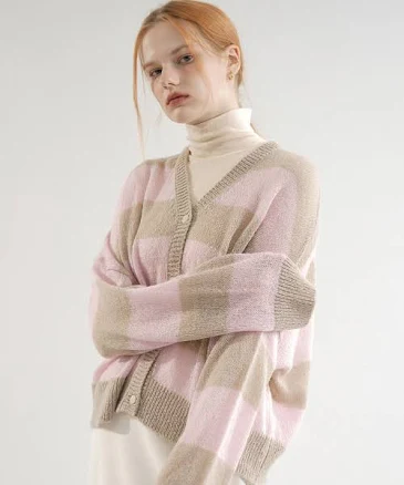 VLETI Mohair Striped Knit Cardigan