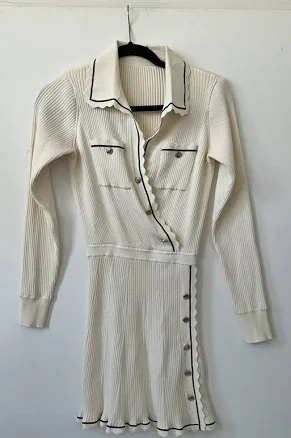 Contrast Stitch Ribbed Knit Dress