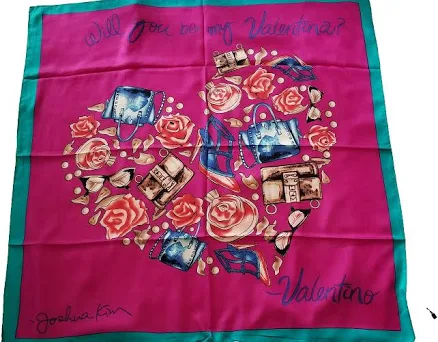 Valentino Italy Silk Scarf Red "vibrant Rosso" (heart Of Love) Large