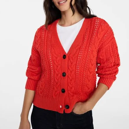 Time and Tru Women's Cable Knit Long Sleeve Cardigan Sweater
