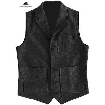 Men's Classic Tweed Herringbone Notch Lapel Waistcoat