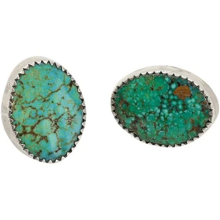 Vintage Navajo Silver Oval Turquoise Earrings