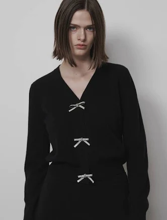 Mare di Mari Cashmere Rhinestone-bow Knit Cardigan